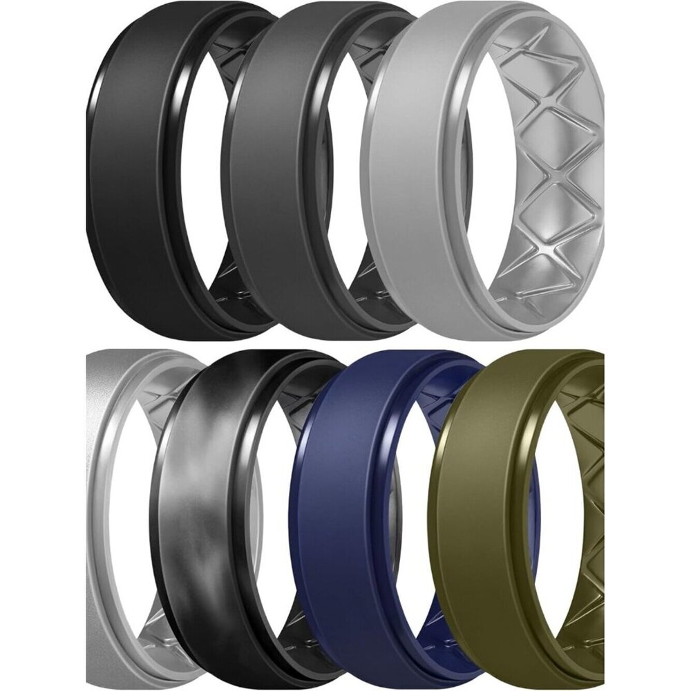 Men's Rings 8.5mm Wide-2mm Thick Inner Arc Ergonomic Breathable Rubber Wedding